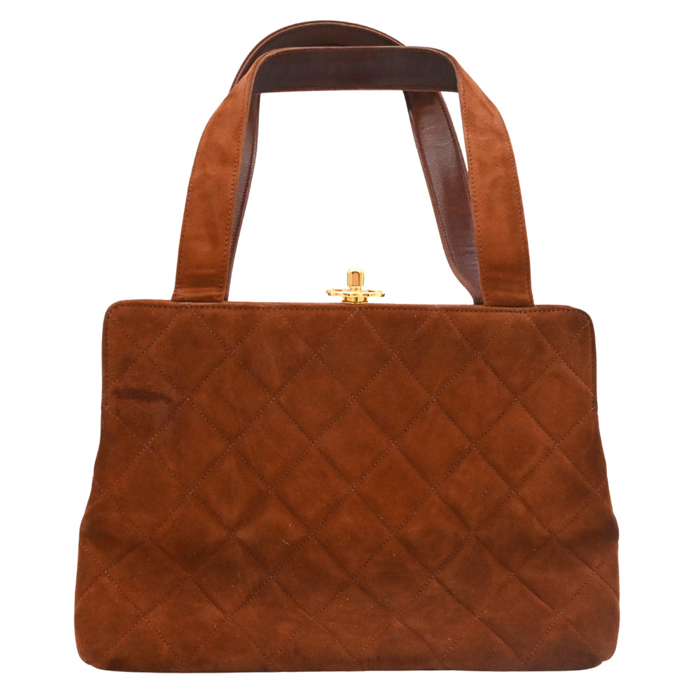 Chanel Vintage 1996-97 CC Cinnamon Quilted Suede Frame Top Handle Bag